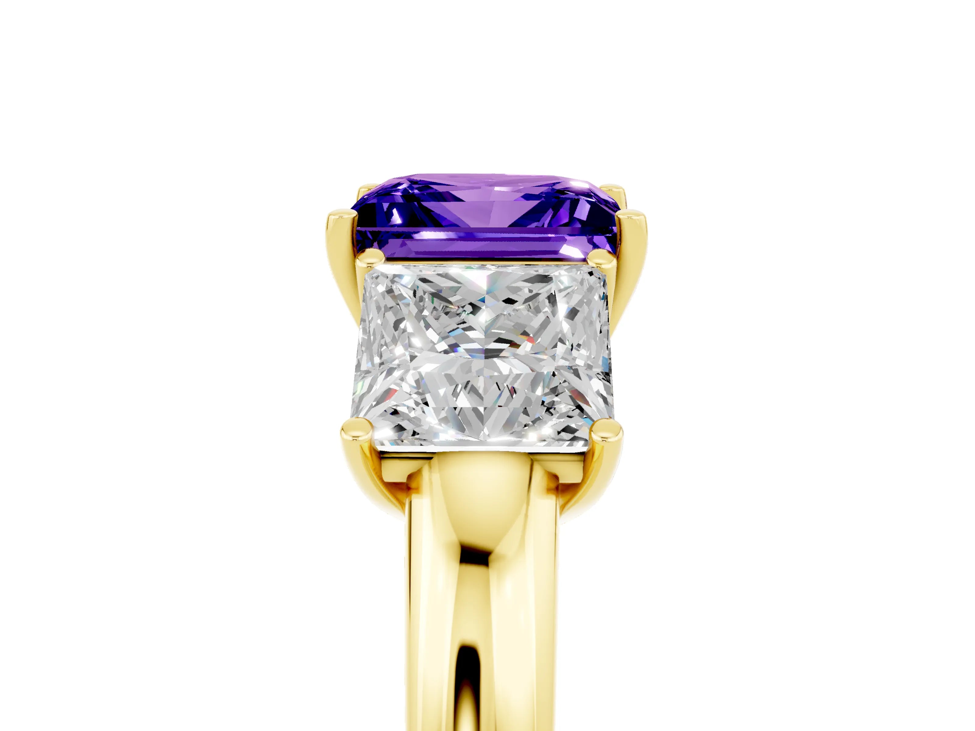 Yellow gold Princess Cut Tanzanite Three-Stone Ring with Four-Prong Setting and Classic Band_5