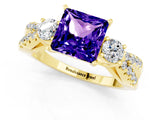 Yellow gold Princess Cut Tanzanite Three-Stone Ring with Pavé Split Shank and Four-Prong Setting_1