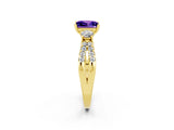 Yellow gold Princess Cut Tanzanite Three-Stone Ring with Pavé Split Shank and Four-Prong Setting_2