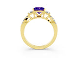 Yellow gold Princess Cut Tanzanite Three-Stone Ring with Pavé Split Shank and Four-Prong Setting_3