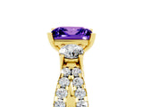 Yellow gold Princess Cut Tanzanite Three-Stone Ring with Pavé Split Shank and Four-Prong Setting_5