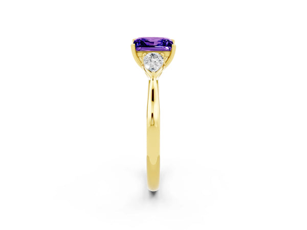 Yellow gold Princess Cut Tanzanite Three-Stone Ring with Pear  Side Stones and Prong Setting