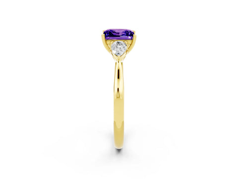 Yellow gold Princess Cut Tanzanite Three-Stone Ring with Pear Side Stones and Four-Prong Setting_14