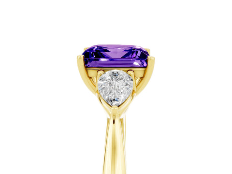 Yellow gold Princess Cut Tanzanite Three-Stone Ring with Pear Side Stones and Four-Prong Setting_17