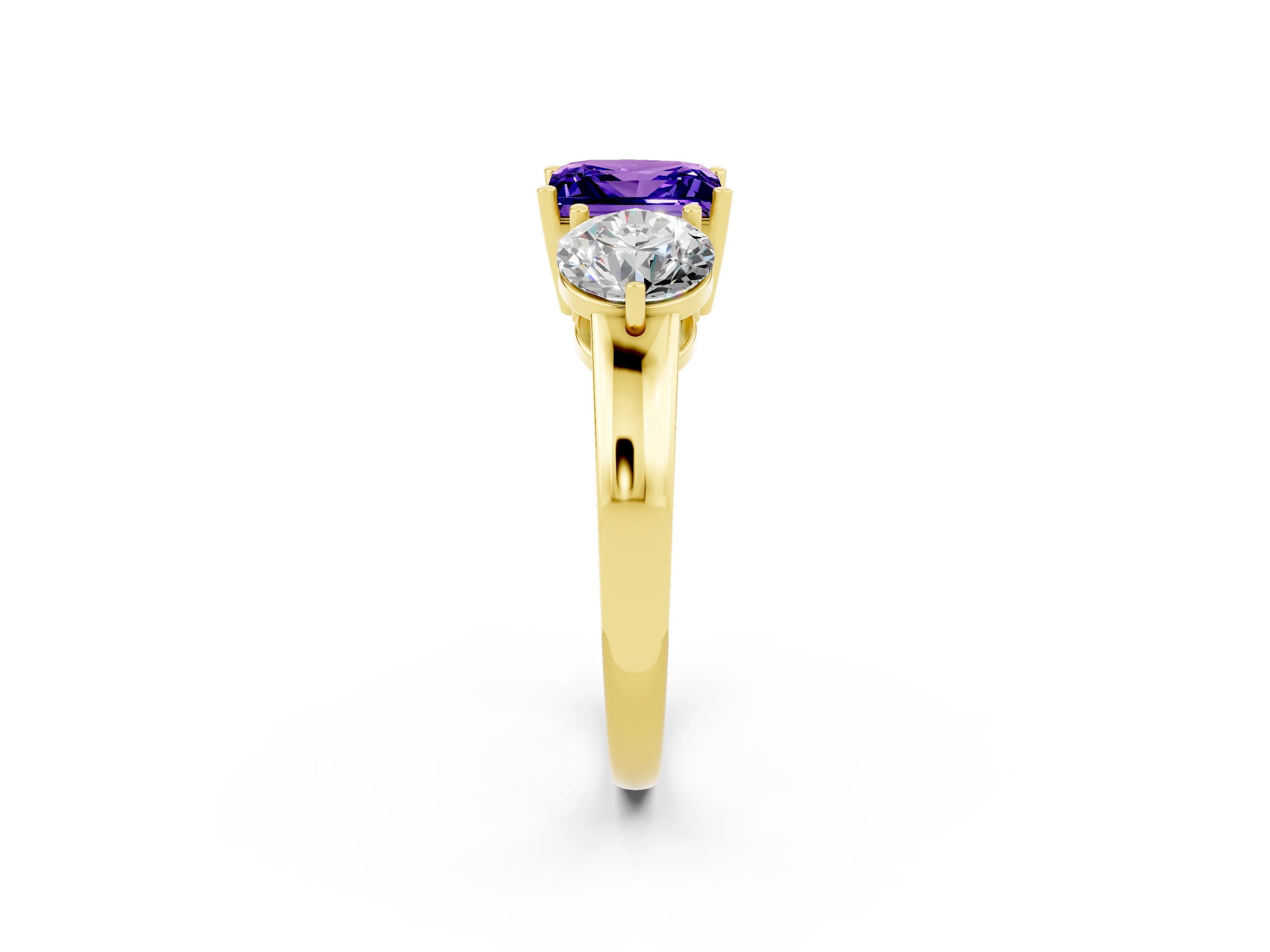 Yellow gold Princess Cut Tanzanite Three-Stone Ring with Prong Setting and Classic Band_2