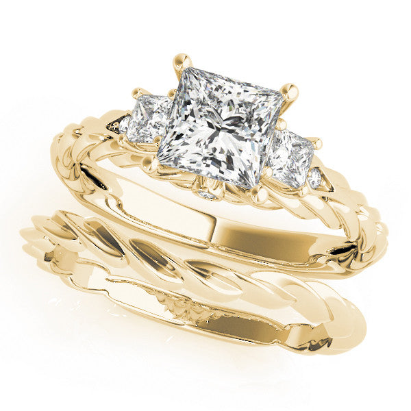 Yellow gold Princess Cut Three-Stone Braided Band Ring with Four-Prong Setting 1