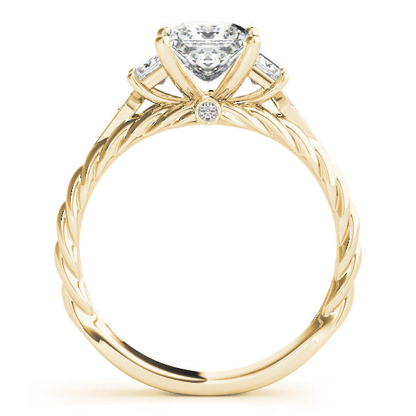 Yellow gold Princess Cut Three-Stone Braided Band Ring with Four-Prong Setting 2
