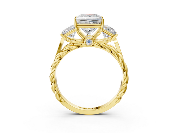 10K Yellow Gold 1.54 Carat F VS1 Princess Cut Three-Stone Braided Band Ring with Four-Prong Setting