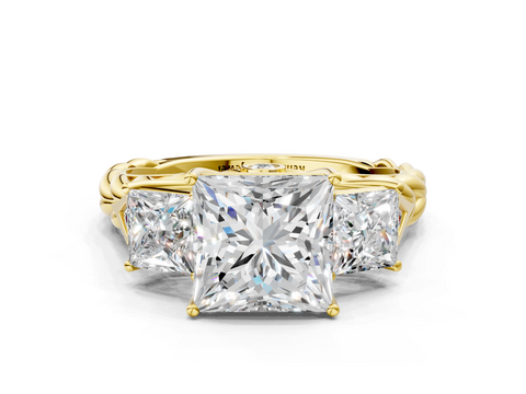 Yellow gold Princess Cut Three-Stone Braided Band Ring with Four-Prong Setting_24