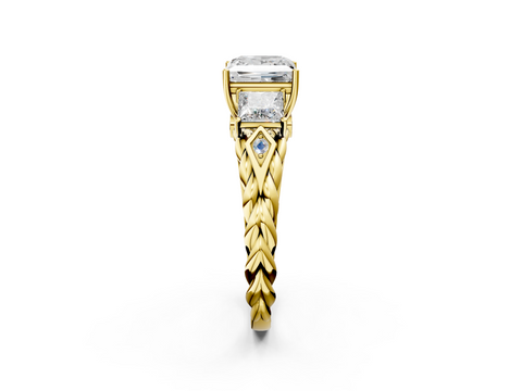 Yellow gold Princess Cut Three-Stone Braided Band Ring with Four-Prong Setting_26