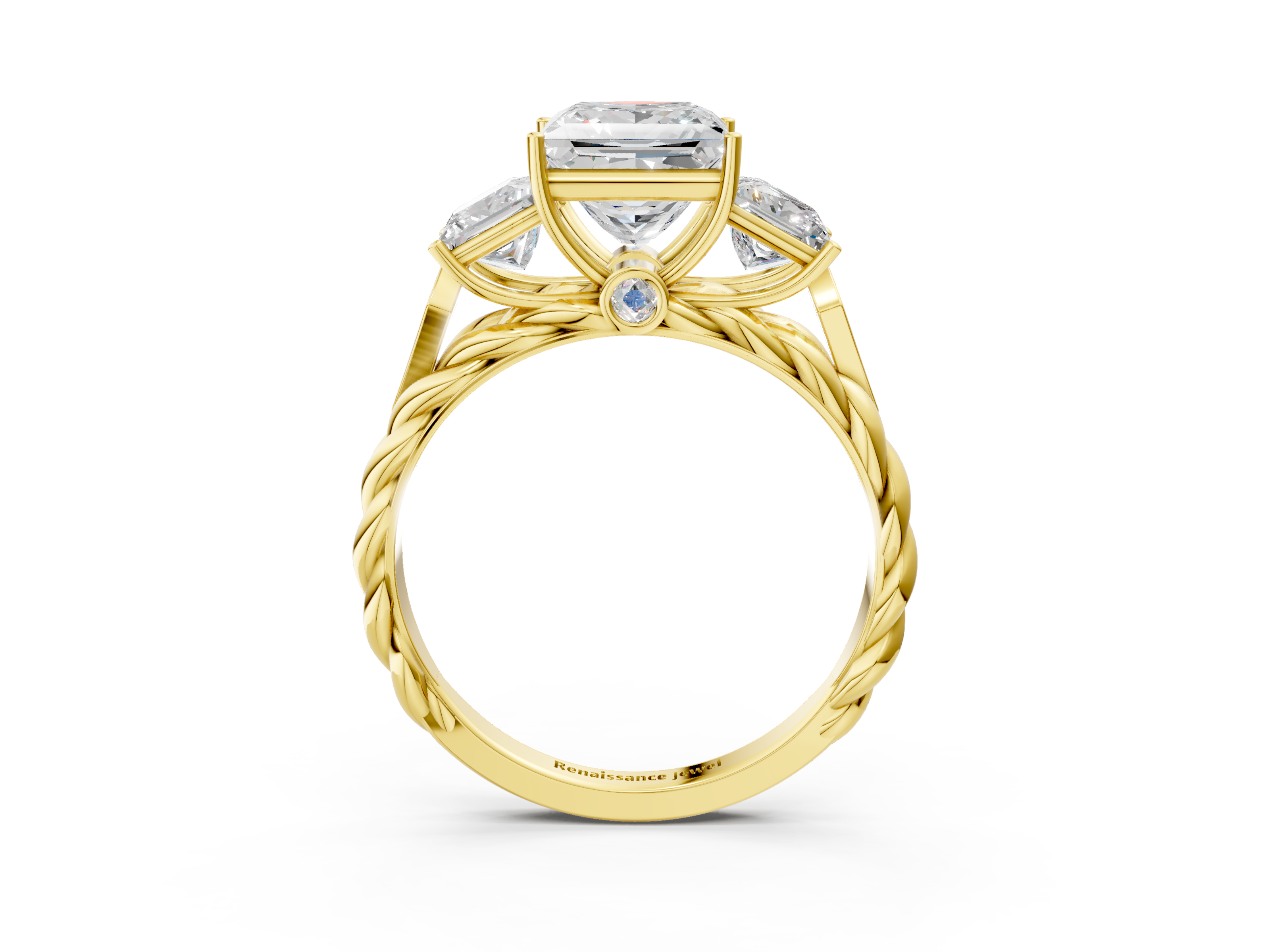 Yellow gold Princess Cut Three-Stone Braided Band Ring with Four-Prong Setting_27