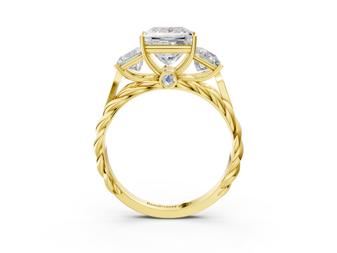 Yellow gold Princess Cut Three-Stone Braided Band Ring with Four-Prong Setting_27