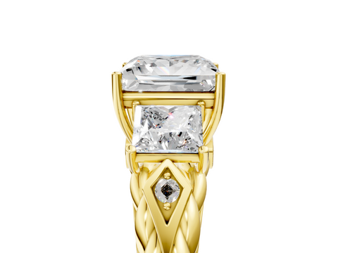Yellow gold Princess Cut Three-Stone Braided Band Ring with Four-Prong Setting_29