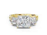 10K Yellow Gold 1.54 Carat F VS1 Princess Cut Three-Stone Braided Band Ring with Four-Prong Setting