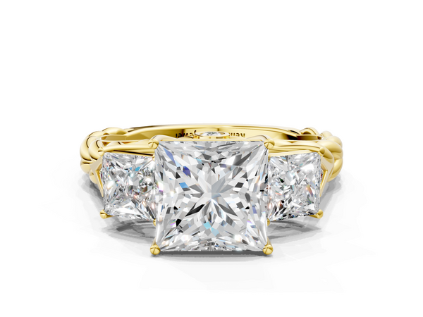 10K Yellow Gold 1.54 Carat F VS1 Princess Cut Three-Stone Braided Band Ring with Four-Prong Setting