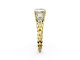 10K Yellow Gold 1.54 Carat F VS1 Princess Cut Three-Stone Braided Band Ring with Four-Prong Setting