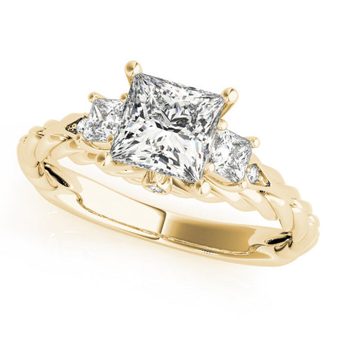 Yellow gold Princess Cut Three-Stone Braided Band Ring with Four-Prong Setting