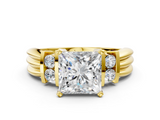 Yellow gold Princess Cut Three-Stone Channel Set Ring with Bar Prongs_56
