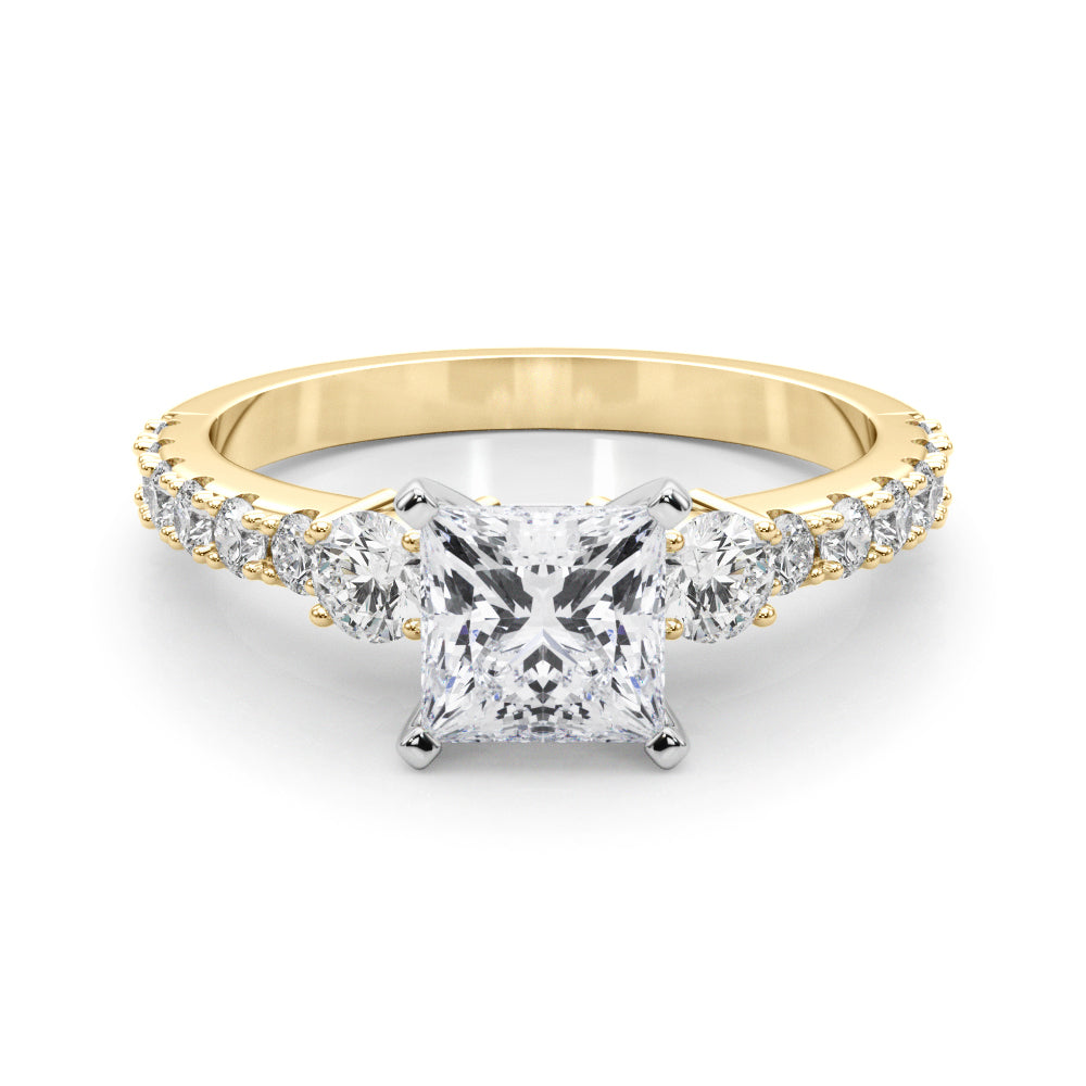 Yellow gold Princess Cut Three-Stone Diamond Pavé Band with Prong Setting 1