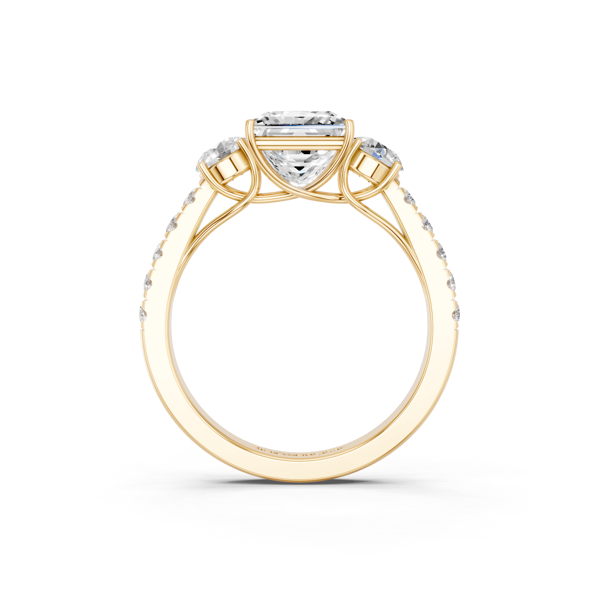 Yellow gold Princess Cut Three-Stone Diamond Pave Band with Prong Setting_55