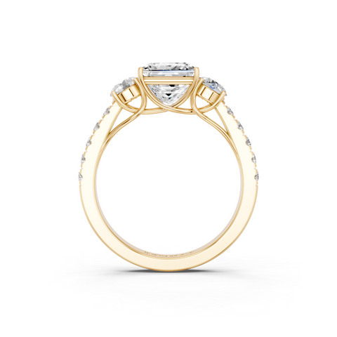 Yellow gold Princess Cut Three-Stone Diamond Pave Band with Prong Setting_55