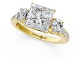 Yellow gold Princess Cut Three-Stone Diamond Pave Band with Prong Setting_91