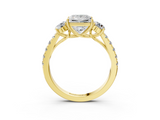 Yellow gold Princess Cut Three-Stone Diamond Pave Band with Prong Setting_93