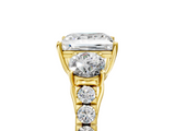 Yellow gold Princess Cut Three-Stone Diamond Pave Band with Prong Setting_95