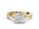 Yellow gold Princess Cut Three-Stone Solitaire Ring with Round Accent Diamonds and Four-Prong Setting_32