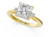 Yellow gold Princess Cut Three-Stone Solitaire Ring with Round Accent Diamonds and Four-Prong Setting_33