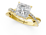 Yellow gold Princess Cut Twist Band Solitaire Diamond Ring with Pavé Setting_16