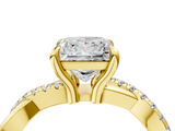 Yellow gold Princess Cut Twist Band Solitaire Diamond Ring with Pavé Setting_19
