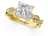 Yellow gold Princess Cut Twisted Pavé Band Solitaire Ring with Four-Prong Setting_115