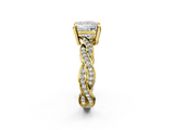 Yellow gold Princess Cut Twisted Pavé Band Solitaire Ring with Four-Prong Setting_116