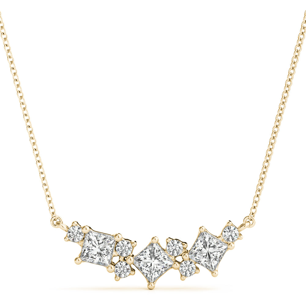 Yellow gold Princess Cut V-Shape Diamond Pendant with Four-Prong Setting