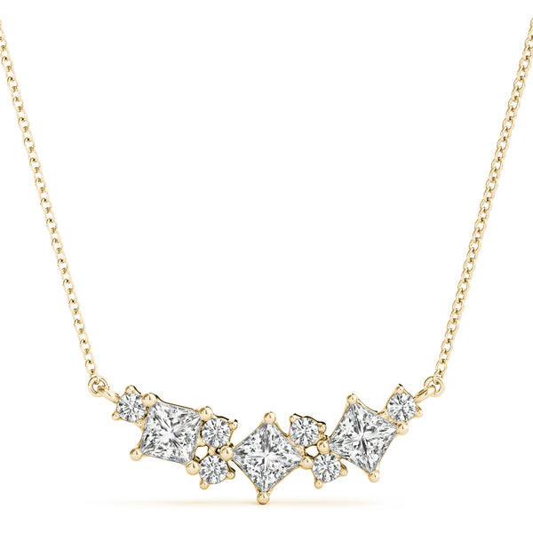 Yellow gold Princess Cut V-Shape Diamond Pendant with Four-Prong Setting