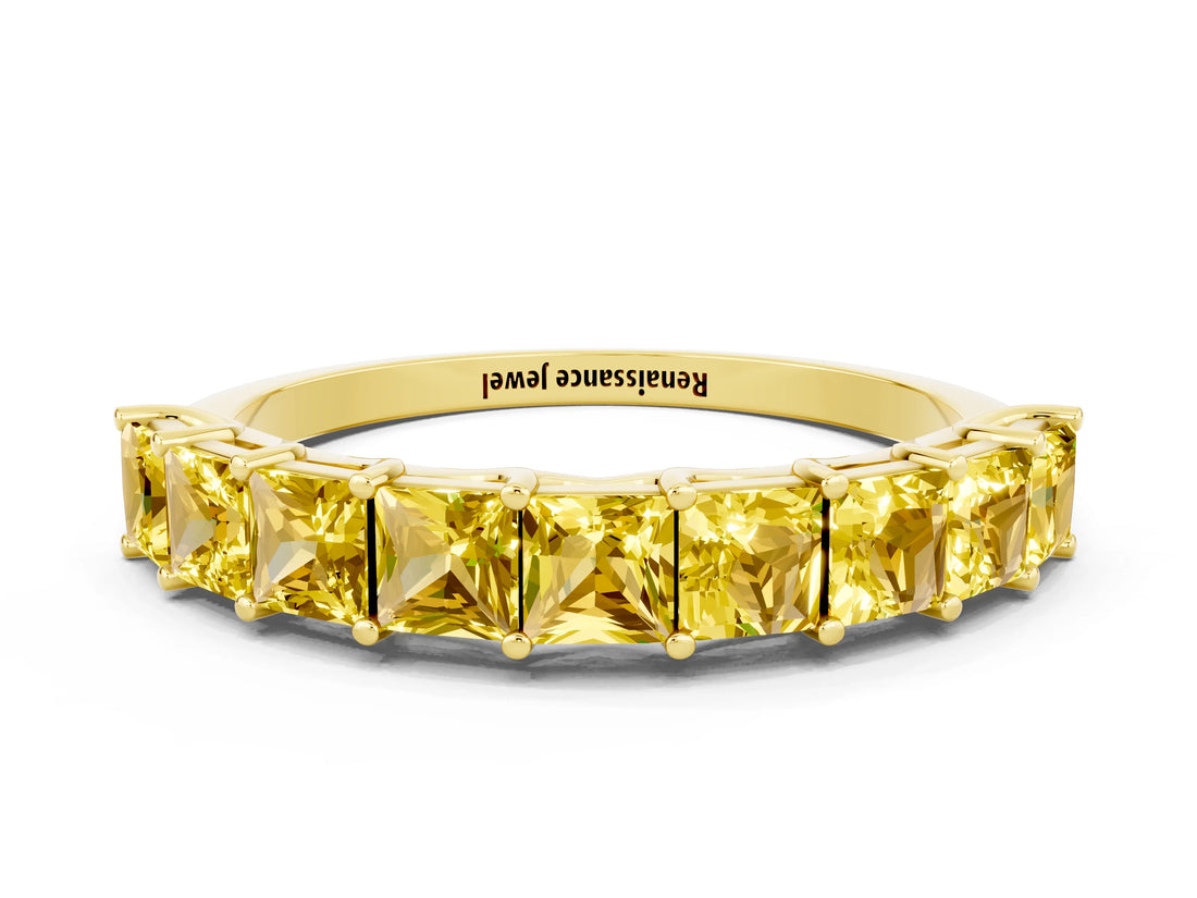 Yellow gold Princess Cut Yellow Sapphire Channel-Set Eternity Band with Prong Setting_6