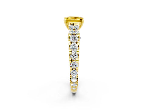 Yellow gold Princess Cut Yellow Sapphire Classic Solitaire Ring with Pavé Band and Four-Prong Setting_14