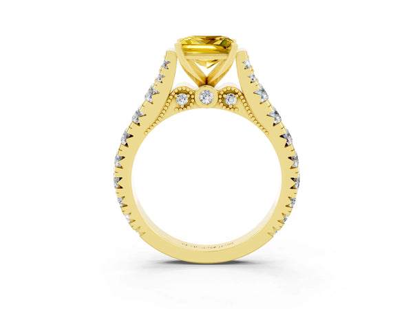 Yellow gold Princess Cut Yellow Sapphire Classic Solitaire Ring with Pavé Band and Four-Prong Setting