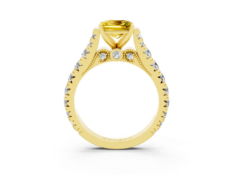 Yellow gold Princess Cut Yellow Sapphire Classic Solitaire Ring with Pavé Band and Four-Prong Setting_15
