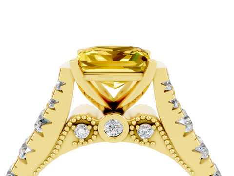 Yellow gold Princess Cut Yellow Sapphire Classic Solitaire Ring with Pavé Band and Four-Prong Setting_16