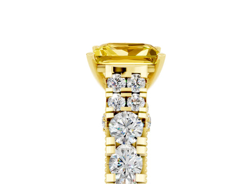 Yellow gold Princess Cut Yellow Sapphire Classic Solitaire Ring with Pavé Band and Four-Prong Setting_17