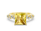 Yellow gold Princess Cut Yellow Sapphire Cluster Side Stone Solitaire Ring with Prong Setting_48