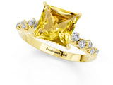 Yellow gold Princess Cut Yellow Sapphire Cluster Side Stone Solitaire Ring with Prong Setting_49