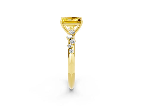 Yellow gold Princess Cut Yellow Sapphire Cluster Side Stone Solitaire Ring with Prong Setting_50