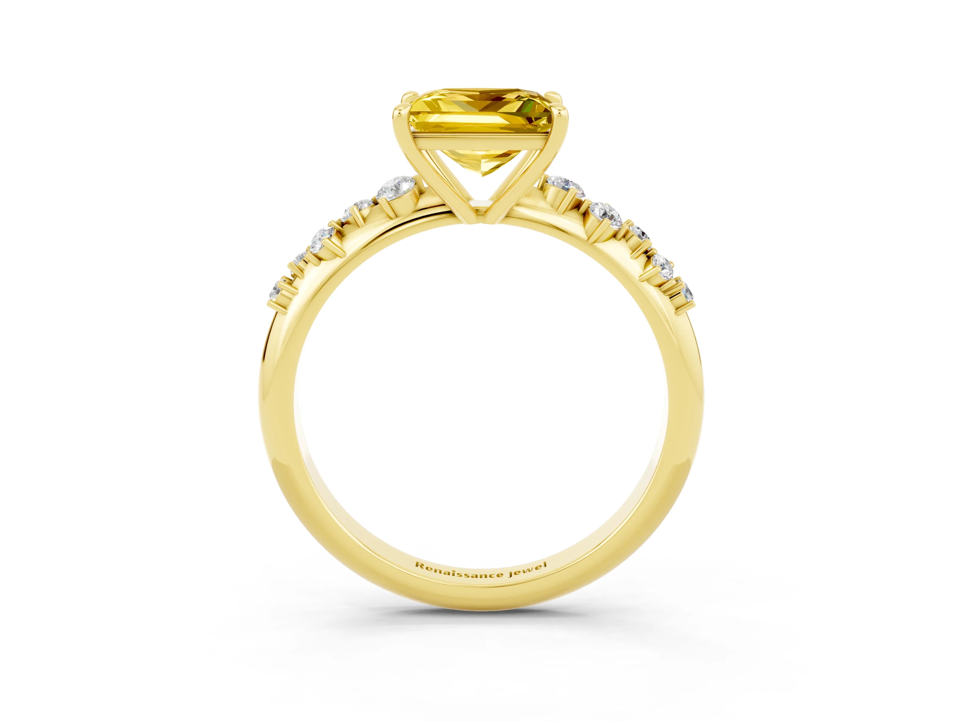 Yellow gold Princess Cut Yellow Sapphire Cluster Side Stone Solitaire Ring with Prong Setting_51