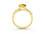 Yellow gold Princess Cut Yellow Sapphire Cluster Side Stone Solitaire Ring with Prong Setting_51