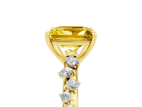 Yellow gold Princess Cut Yellow Sapphire Cluster Side Stone Solitaire Ring with Prong Setting_53