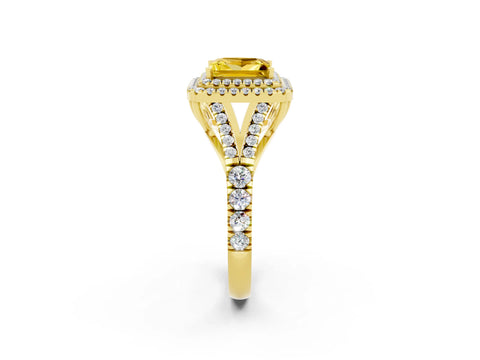 Yellow gold Princess Cut Yellow Sapphire Double Halo Ring with Split Shank and Prong Setting_14