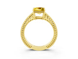 Yellow gold Princess Cut Yellow Sapphire Engagement Ring with Milgrain Channel Set Band and Prong Setting_27